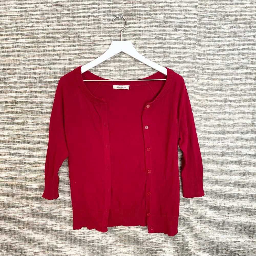 Cherry Red Cardigan with 3/4 Sleeves